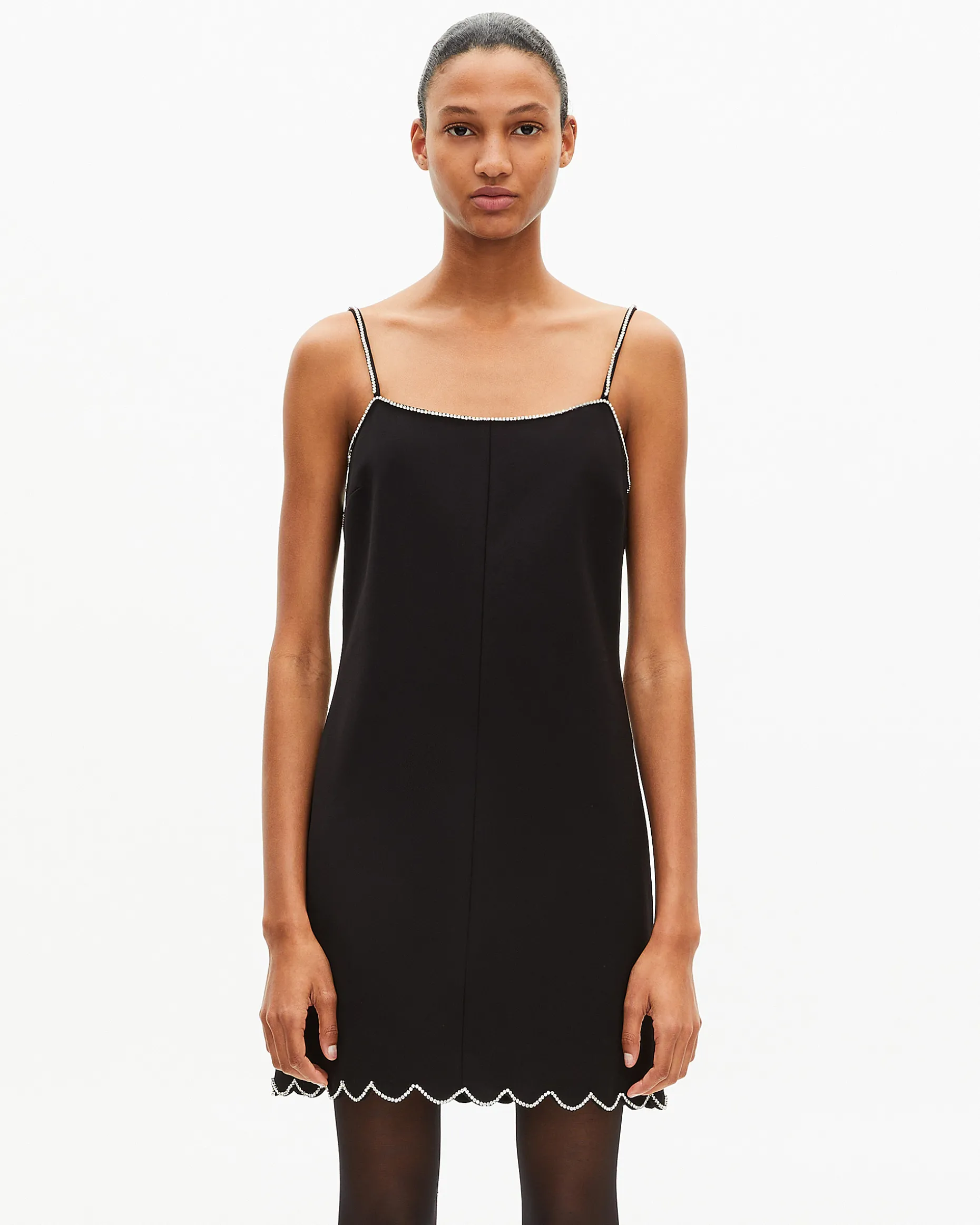 Robe courte avec détails de strass noire