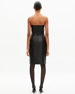 Robe courte bustier en cuir noire