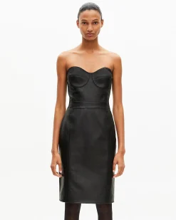 Robe courte bustier en cuir noire