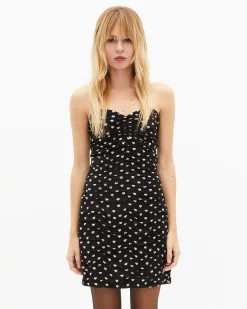 Robe courte bustier imprimé cœurs noire