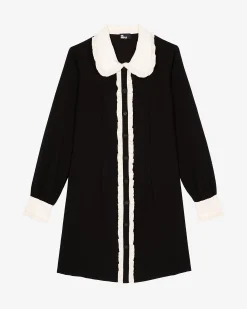 Robe courte col contrasté noire
