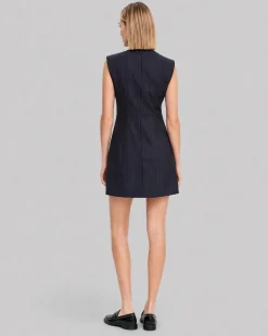 Robe courte croisée en laine rayures marine