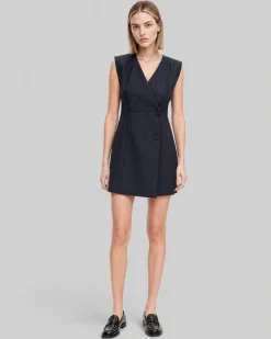 Robe courte croisée en laine rayures marine