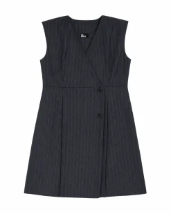 Robe courte croisée en laine rayures marine