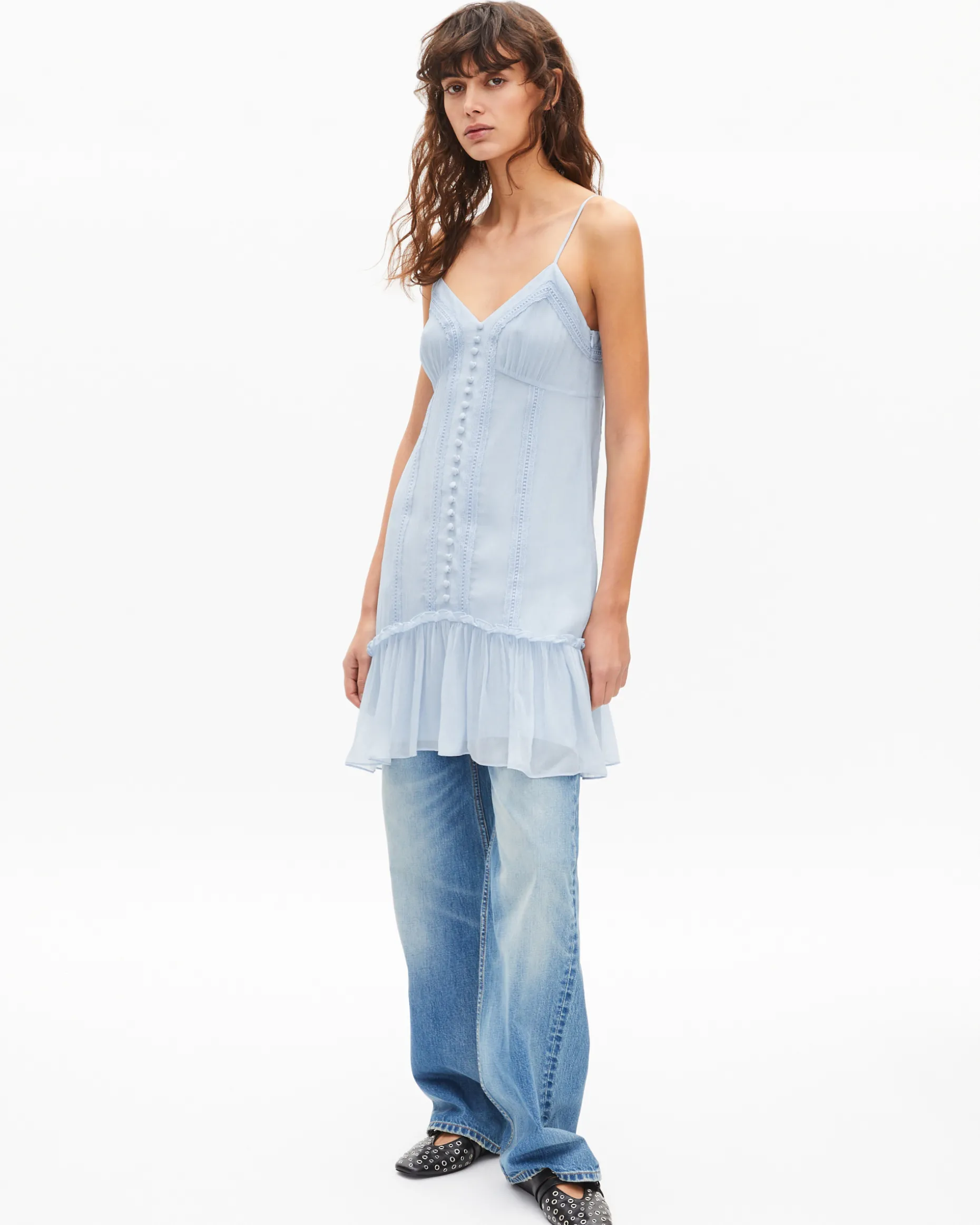 Robe courte détails dentelle bleue