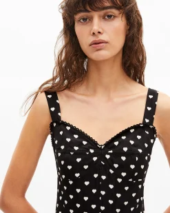 Robe courte effet corset imprimé cœurs noire