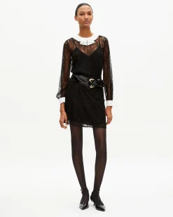 Robe courte en dentelle plumetis et strass noire