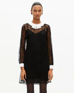 Robe courte en dentelle plumetis et strass noire