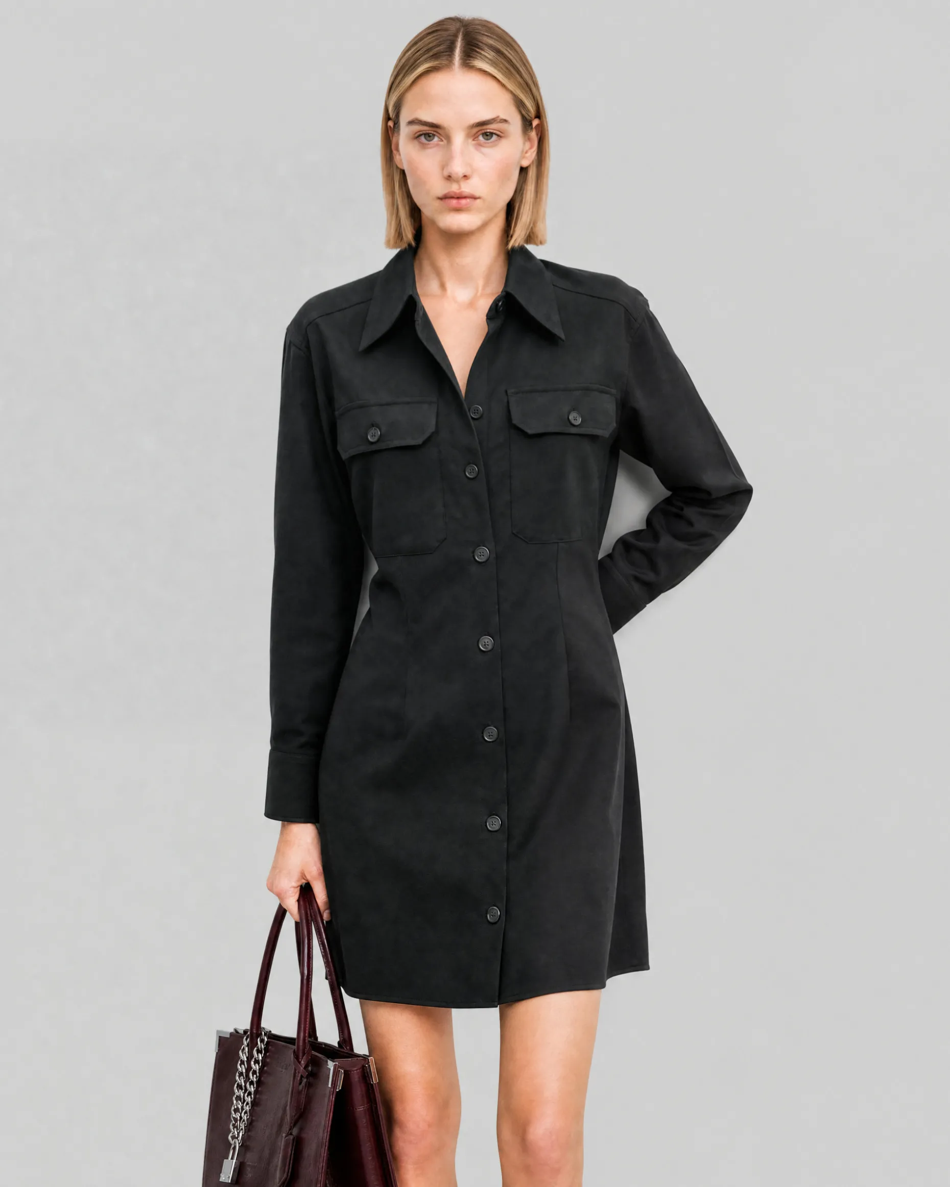 Robe courte en laine mélangée noire
