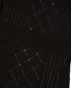 Robe courte en maille avec strass et perles noire