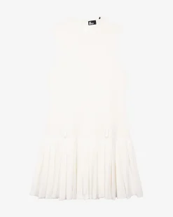 Robe courte en maille plissée écrue