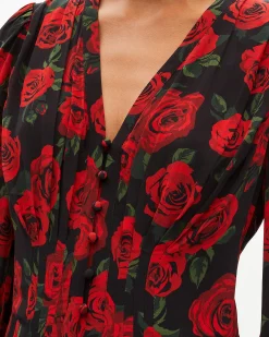 Robe courte imprimé fleuri rouge