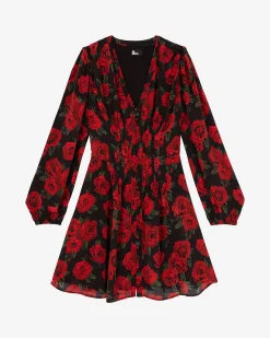 Robe courte imprimé fleuri rouge