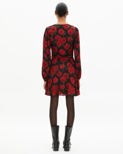 Robe courte imprimé fleuri rouge