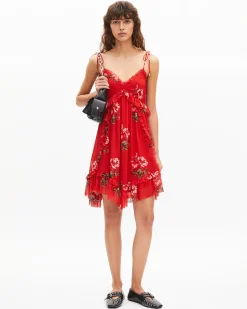 Robe courte imprimé fleuri rouge
