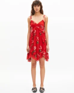 Robe courte imprimé fleuri rouge