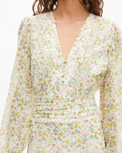 Robe courte plissée imprimé fleuri écrue