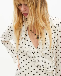 Robe courte portefeuille imprimé cœurs écrue
