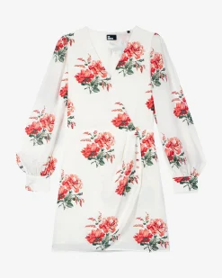 Robe courte portefeuille imprimé fleuri blanche