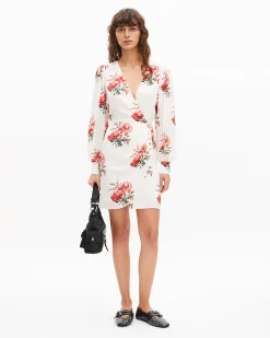 Robe courte portefeuille imprimé fleuri blanche