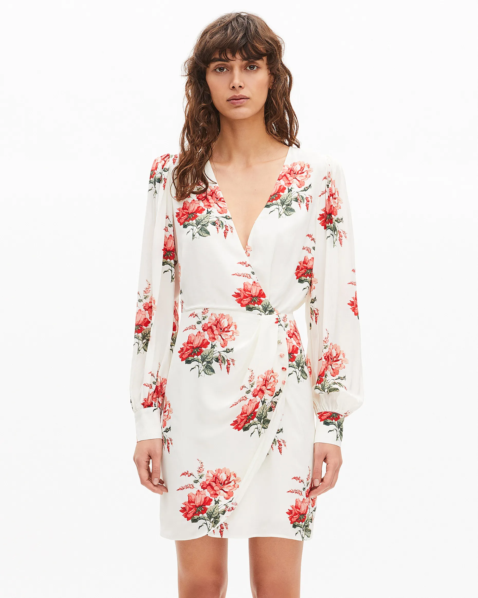 Robe courte portefeuille imprimé fleuri blanche