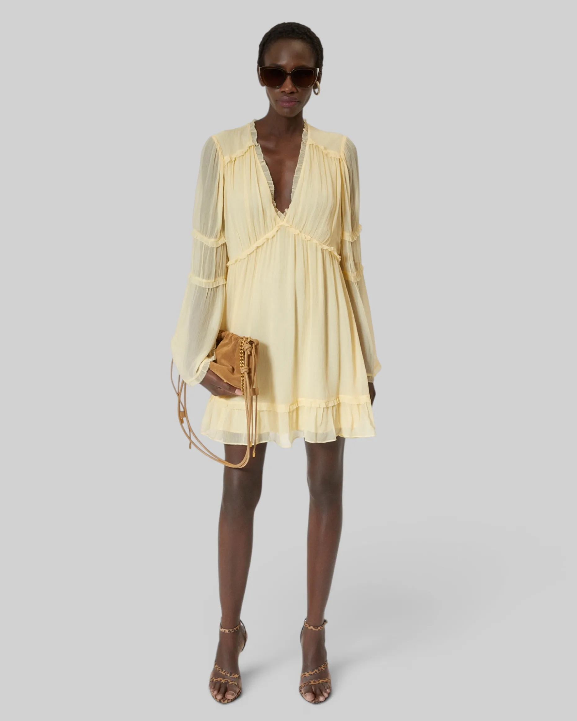 Robe courte volantée jaune
