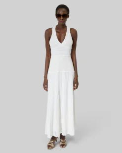 Robe dos croisé en maille ajourée écrue