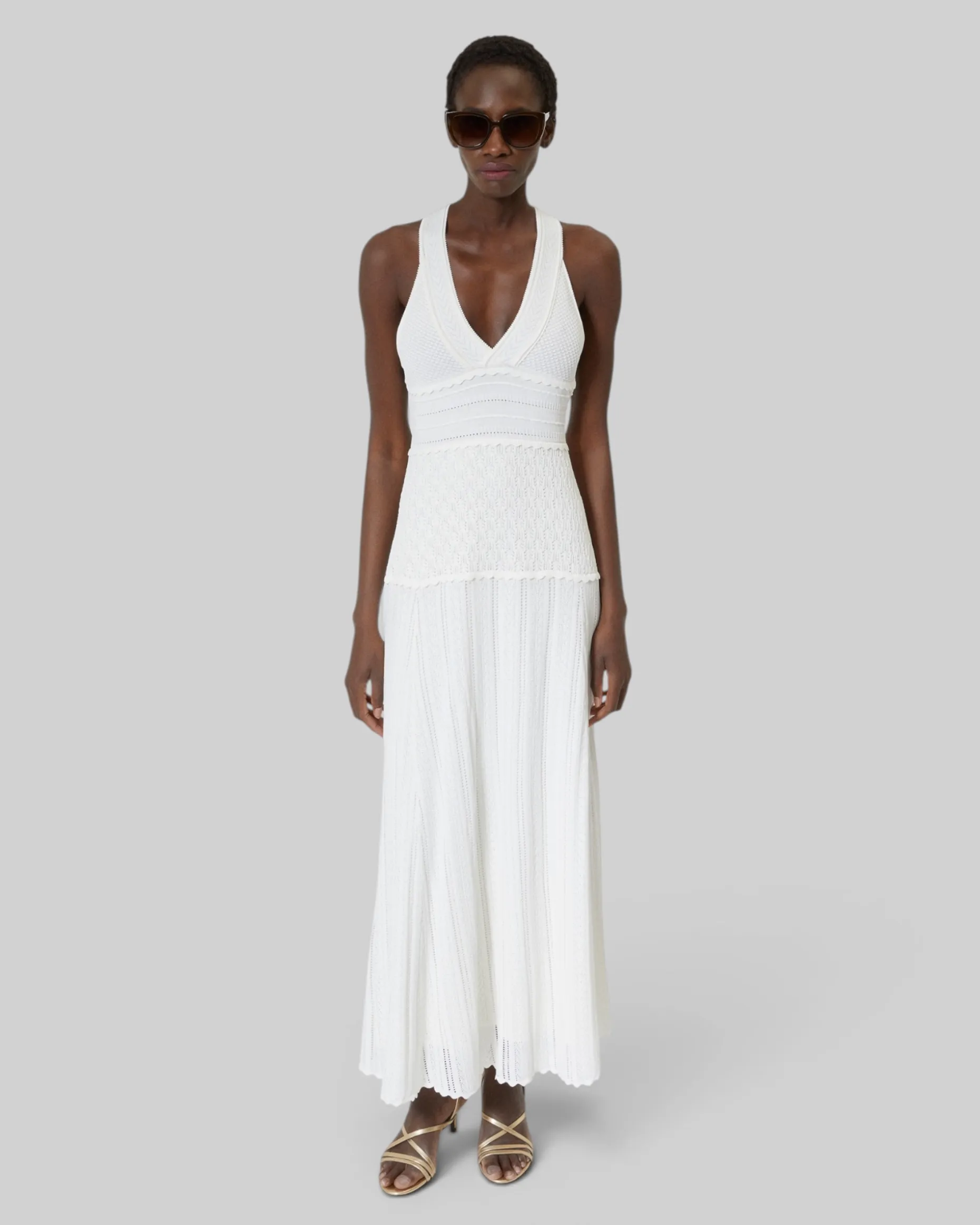 Robe dos croisé en maille ajourée écrue