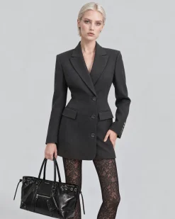 Robe façon blazer en laine mélangée noire