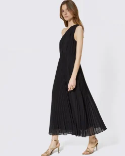 Robe longue asymétrique plissée noire