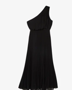 Robe longue asymétrique plissée noire