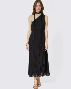 Robe longue asymétrique plissée noire