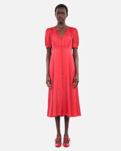 Robe longue avec boutonnage rouge
