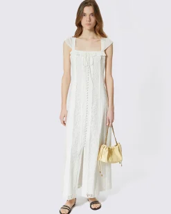 Robe longue en dentelle et coton écrue