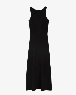 Robe longue en maille avec chaînes dos noire