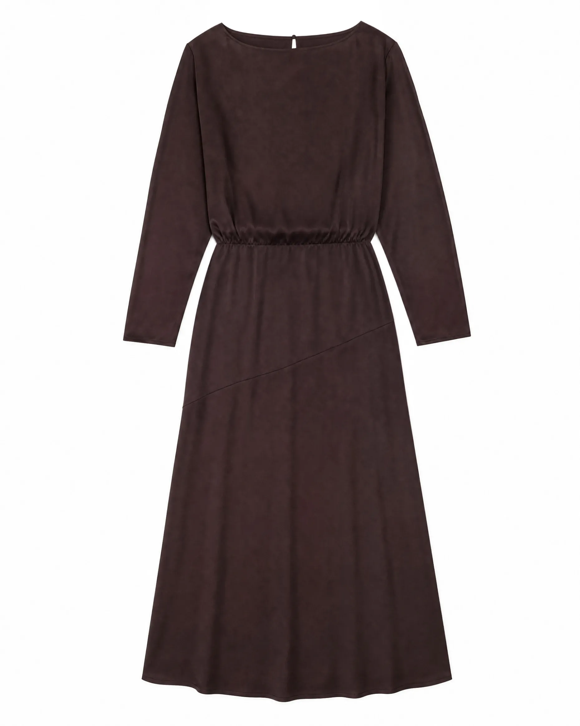 Robe longue en satin avec chaîne dorée marron