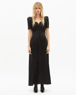 Robe longue en soie avec dentelle noire