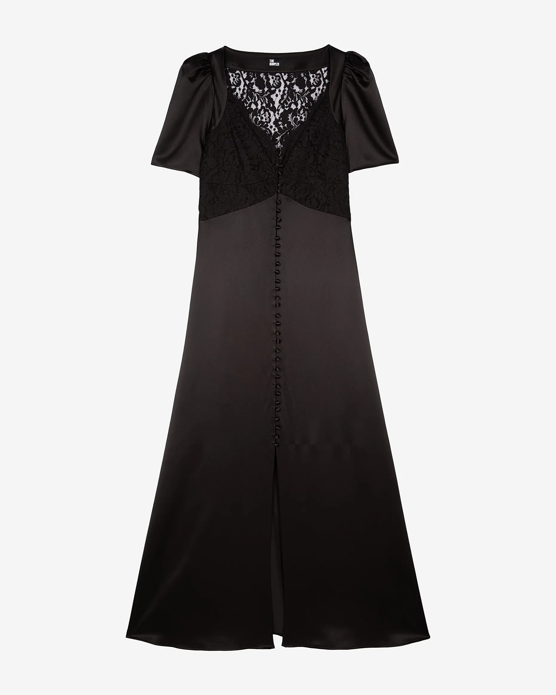 Robe longue en soie avec dentelle noire