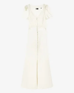 Robe longue en soie avec dentelle ecru