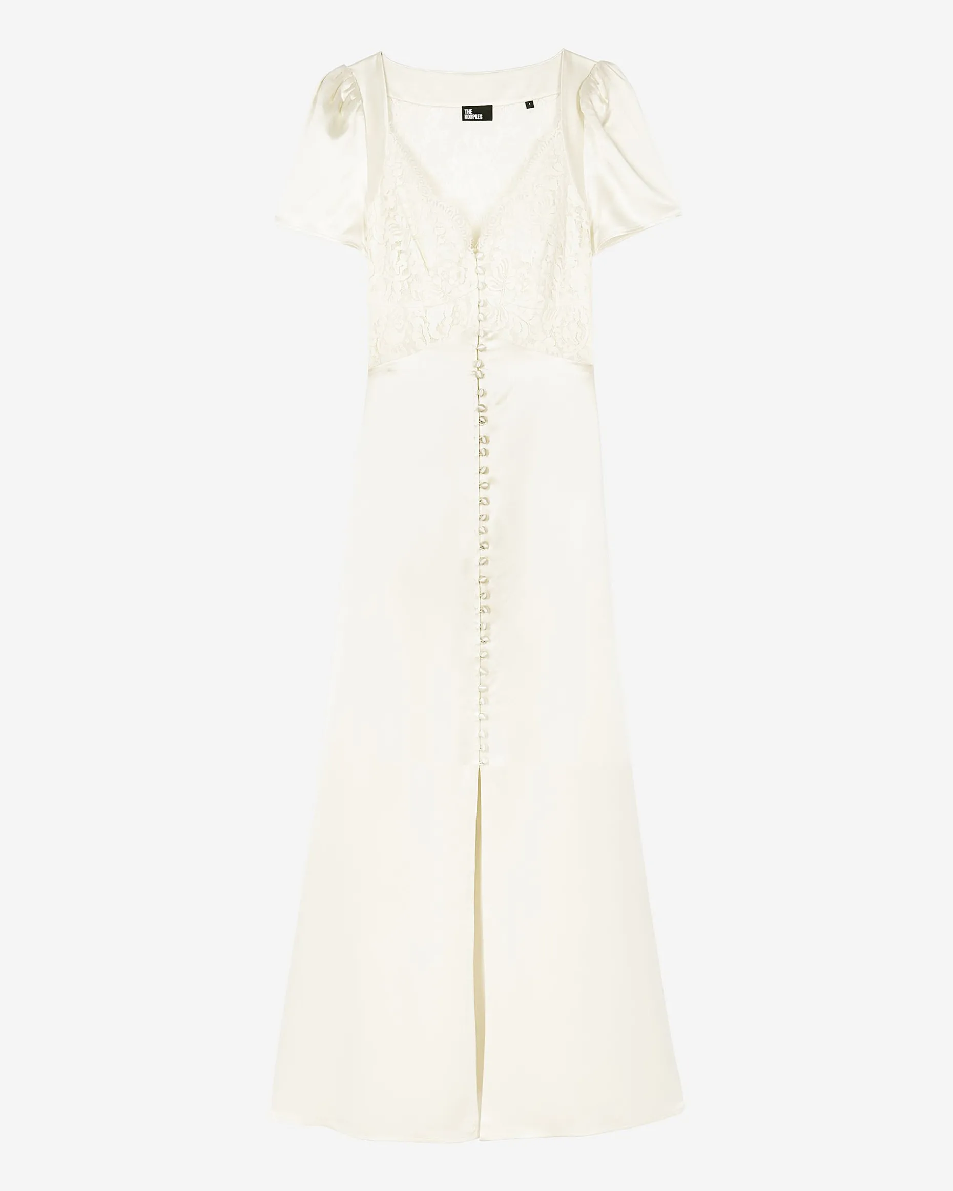 Robe longue en soie avec dentelle ecru