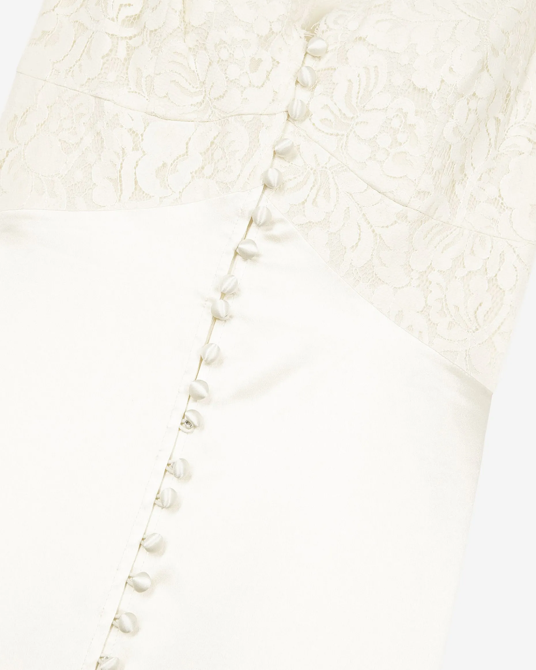 Robe longue en soie avec dentelle ecru