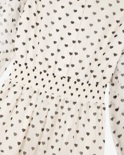 Robe longue imprimé cœurs écrue