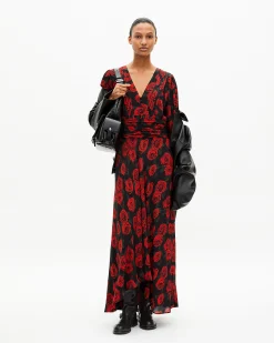 Robe longue imprimé fleuri rouge