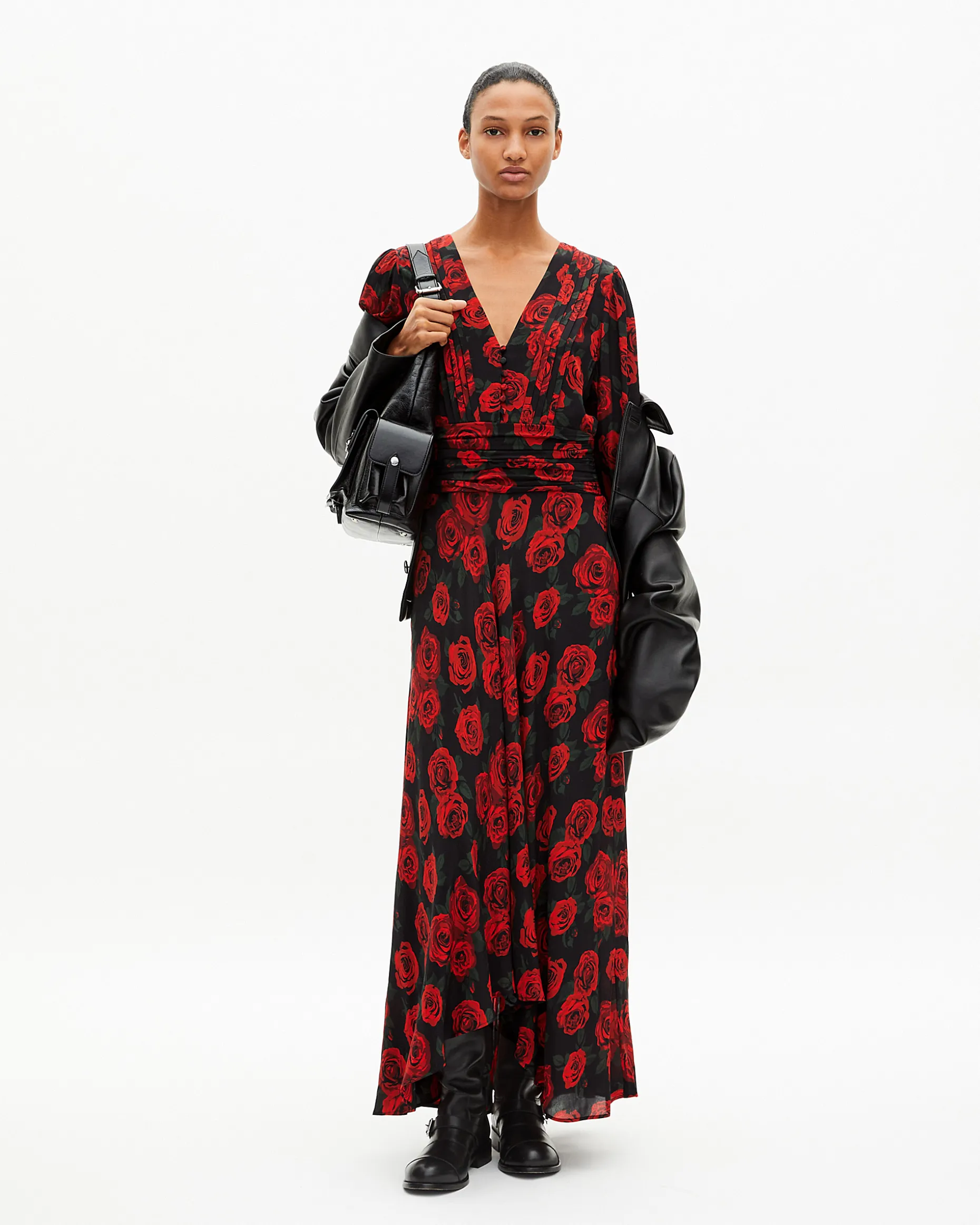 Robe longue imprimé fleuri rouge