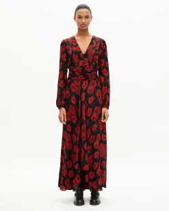 Robe longue imprimé fleuri rouge