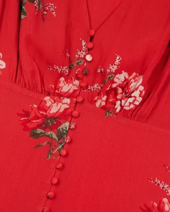 Robe longue imprimé fleuri rouge
