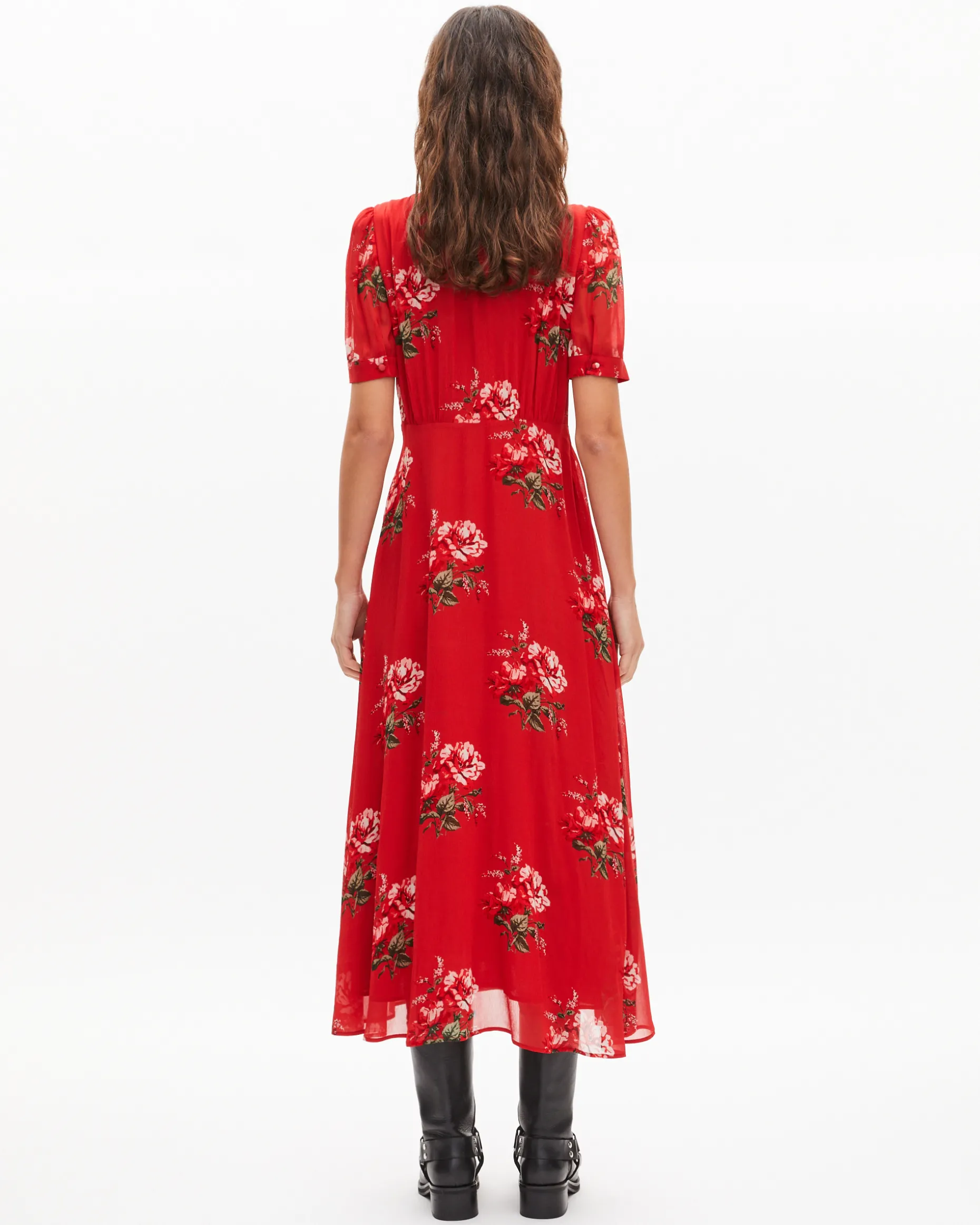 Robe longue imprimé fleuri rouge