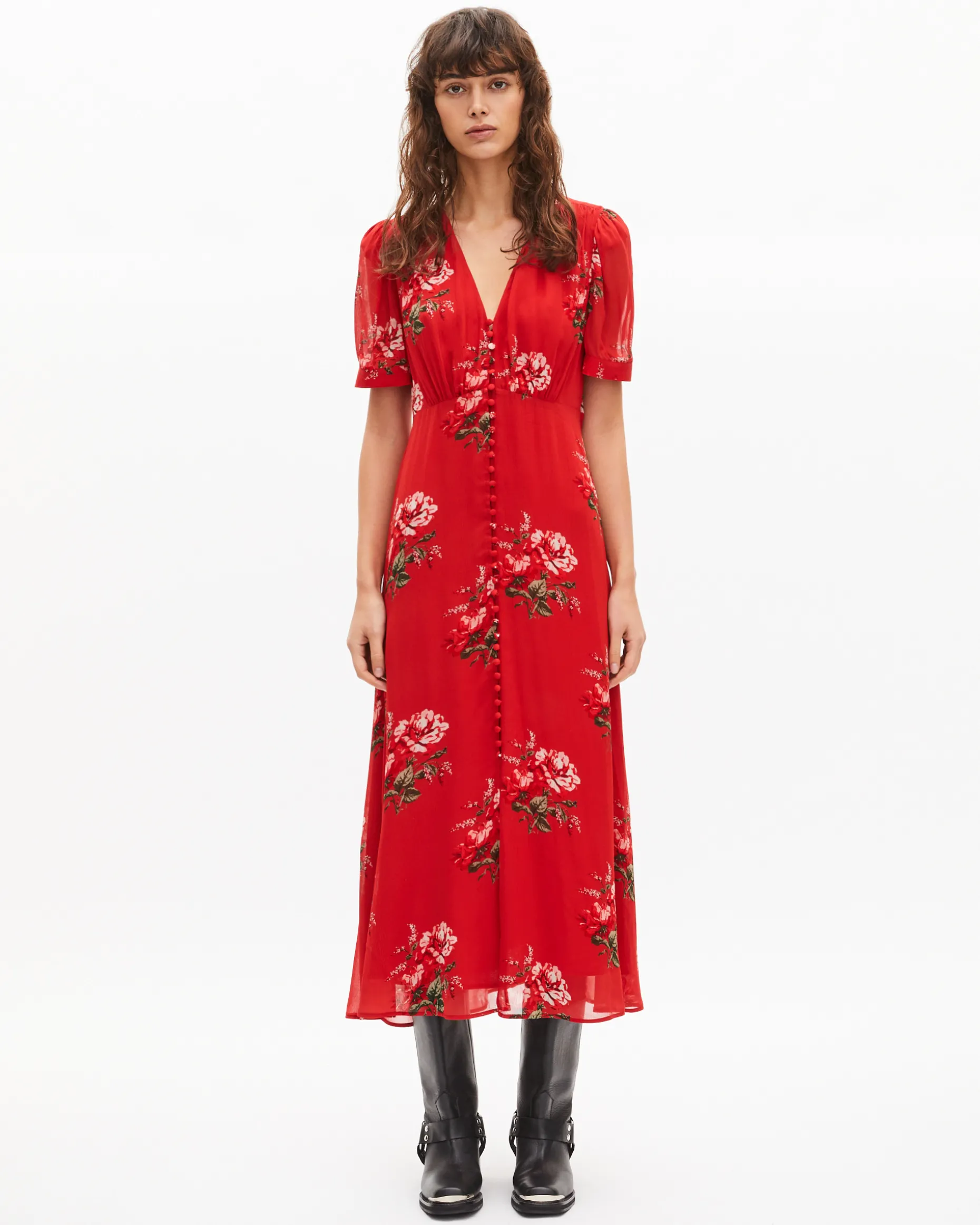 Robe longue imprimé fleuri rouge
