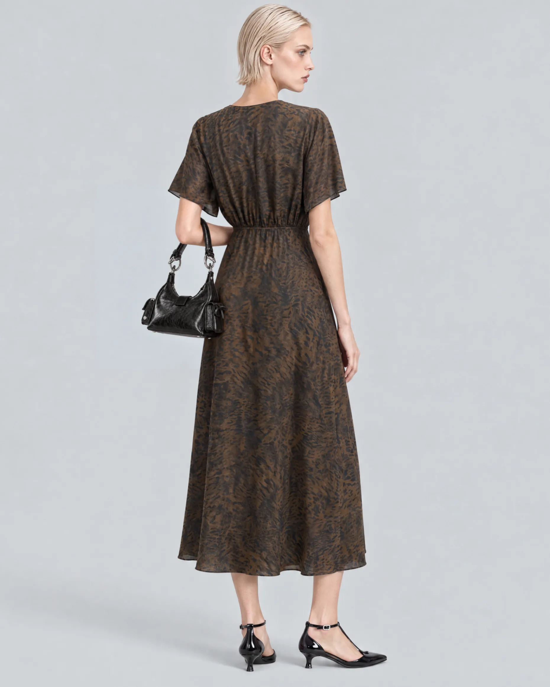 Robe longue imprimé léopard marron