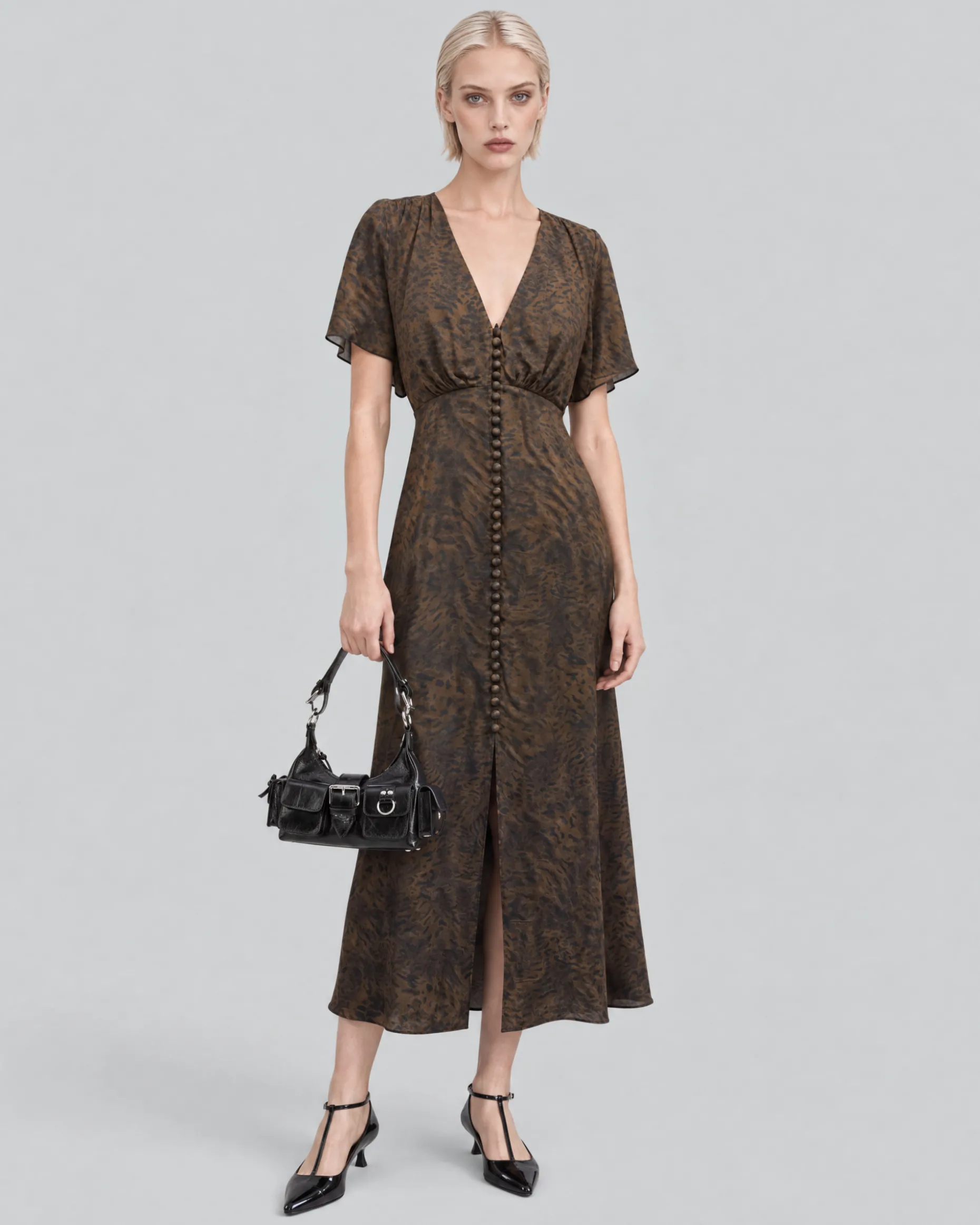 Robe longue imprimé léopard marron